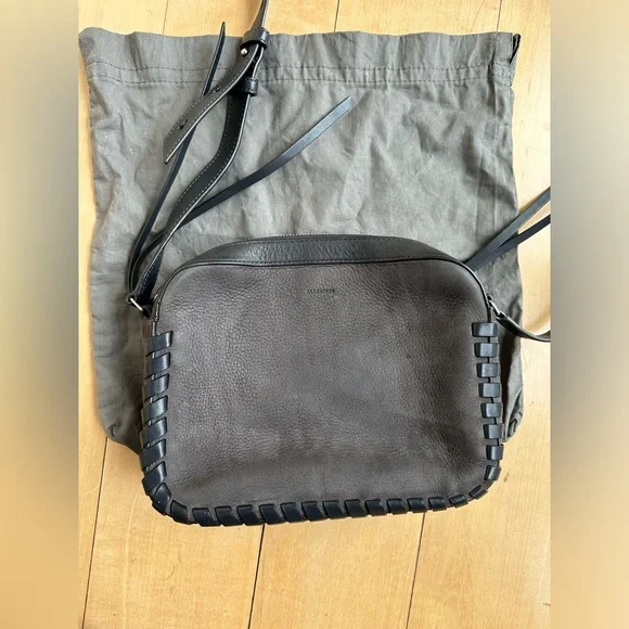 All Saints Kepi gray leather crossbody with whip stitch details - Picture 1 of 8
